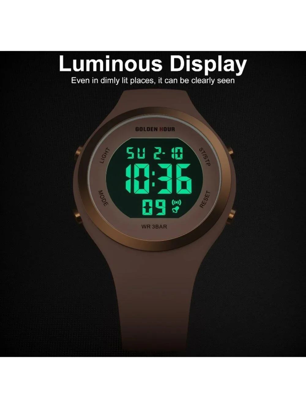 Women's Champagne Waterproof Sport Digital Chronograph Silicone Strap Watches